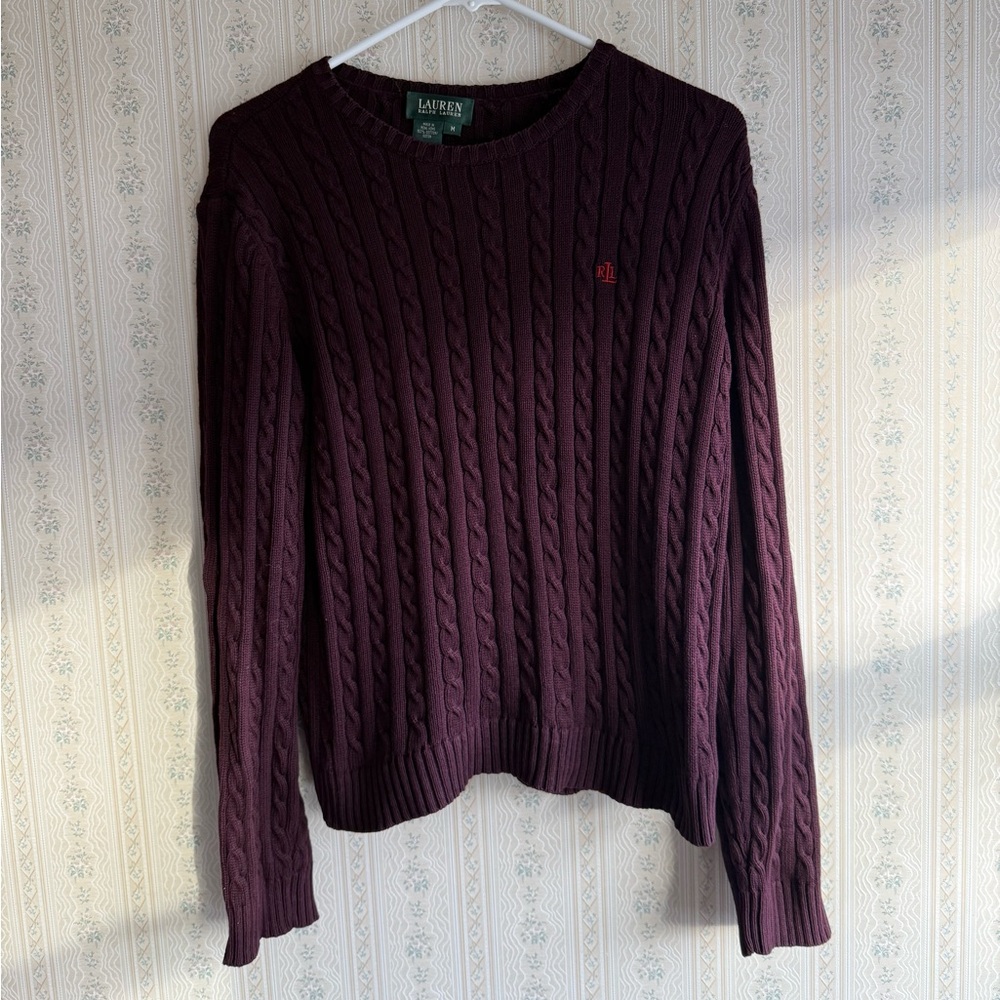 Lauren Ralph Lauren burgundy cable-knit sweater 100% cotton size medium